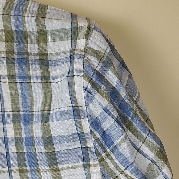 J. Jill Love Linen Roll Tab Sleeve Plaid Popover Tunic Blouse Top Size SP - Picture 8 of 11
